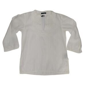 Lauren Ralph Lauren Boho Casual 100% Linen Tunic Embroidered Blouse White Top M